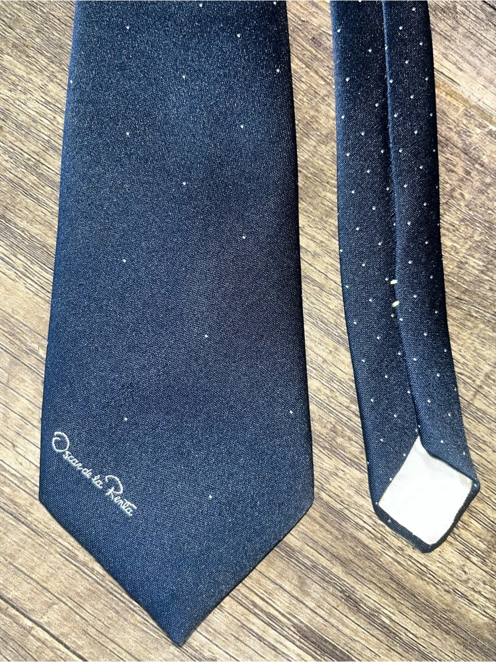 Oscar de la Renta Navy Tie with White Microdots